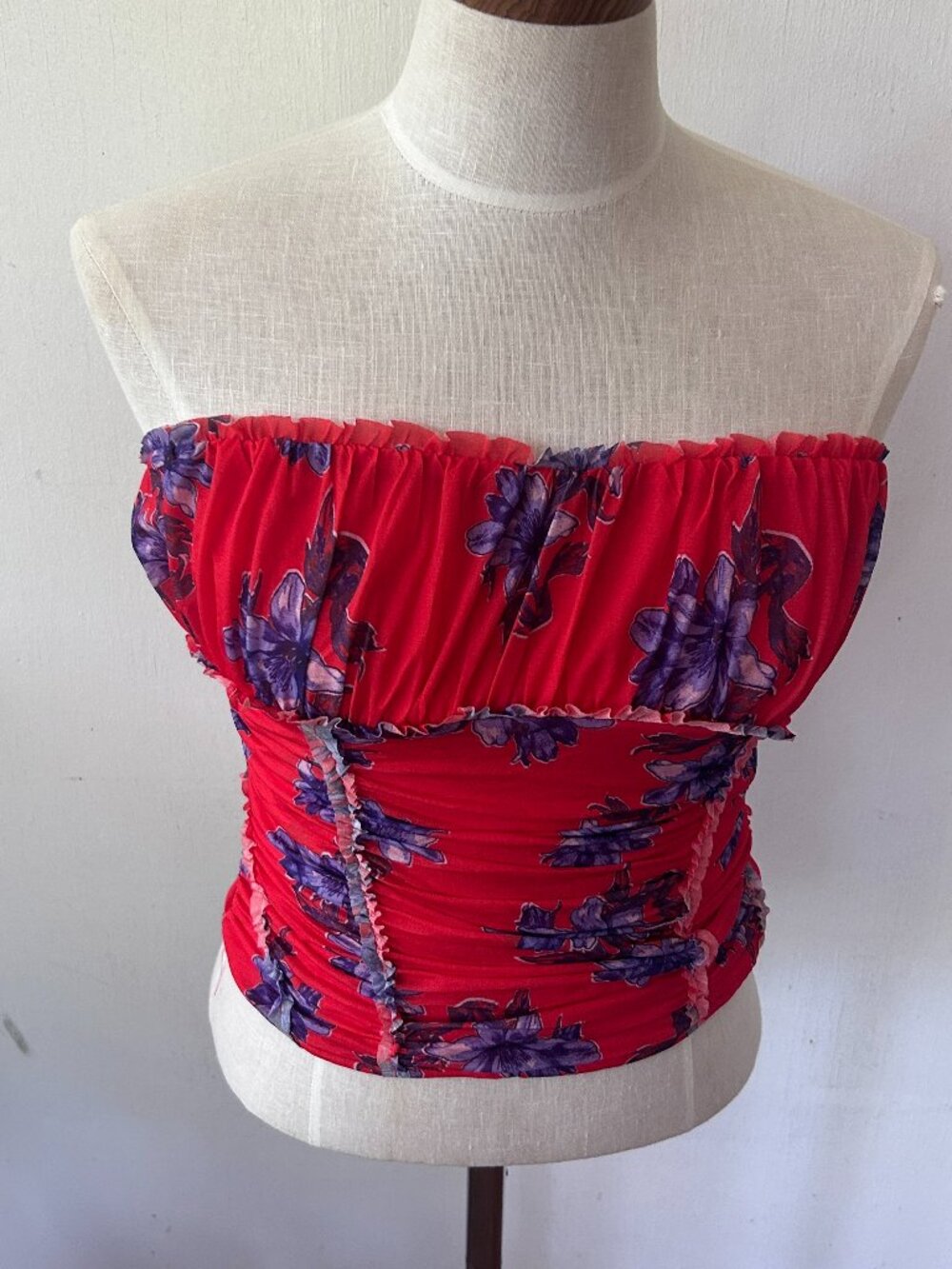 Free People Red Scottie Print Tube Top Womens Medium Boho Cottagecore Garden